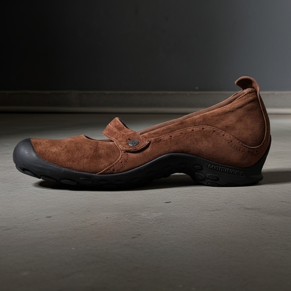 Merrell Brown Suede Mary Jane Flats with Black Rubber Soles Size 10 - Picture 5 of 9